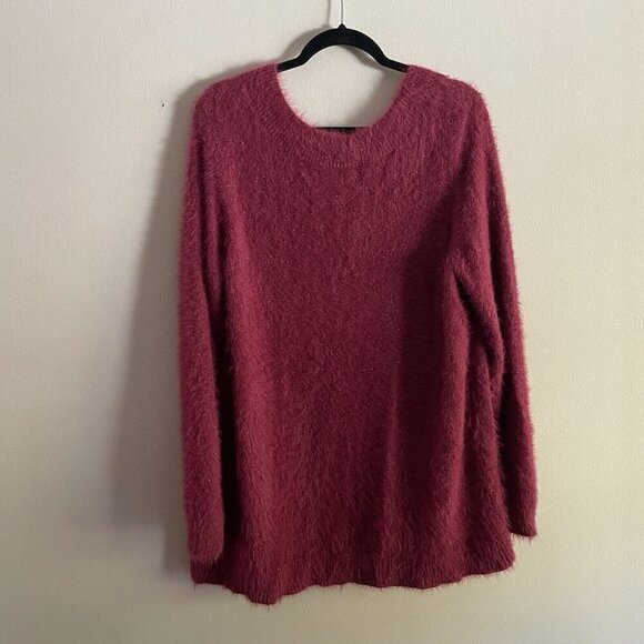 Laurie Felt Wmn L Orchid Berry Red Holiday V-Neck Metallic Eyelash Tunic Sweater - Picture 10 of 10